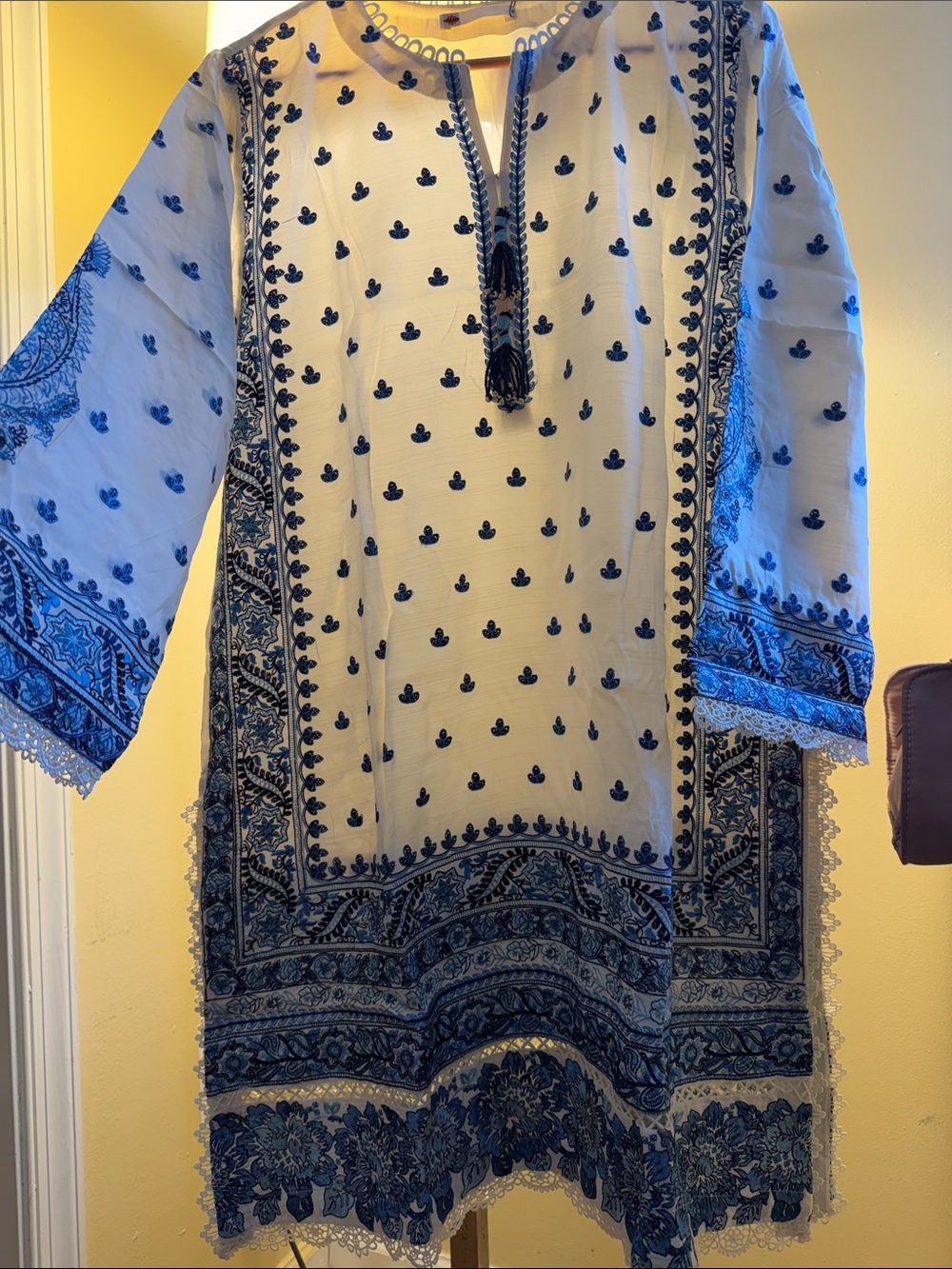 New Khaadi Blue and White Embroidered Women's Dress size 12